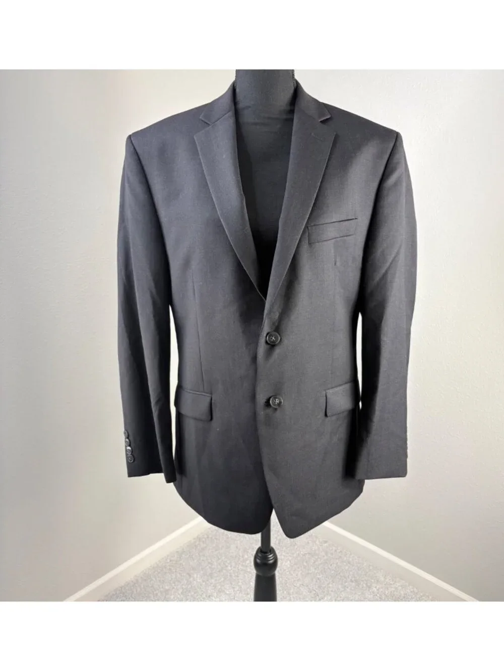 Calvin Klein Suit Jacket 40 S Black Two Button Wool Office Blazer